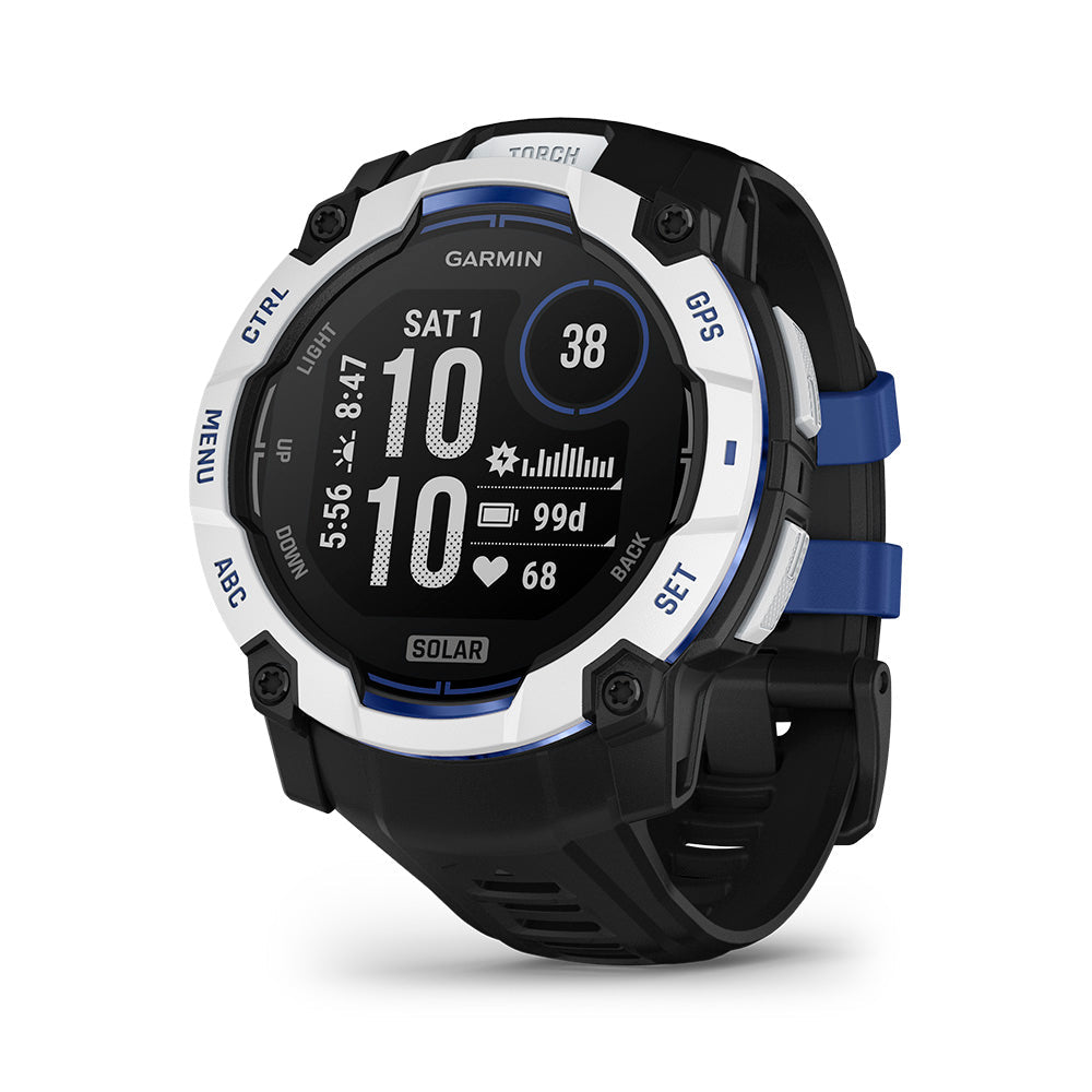 Relógio Garmin Instinct® 3 Supernova Solar Branco Azul e Preto 50mm