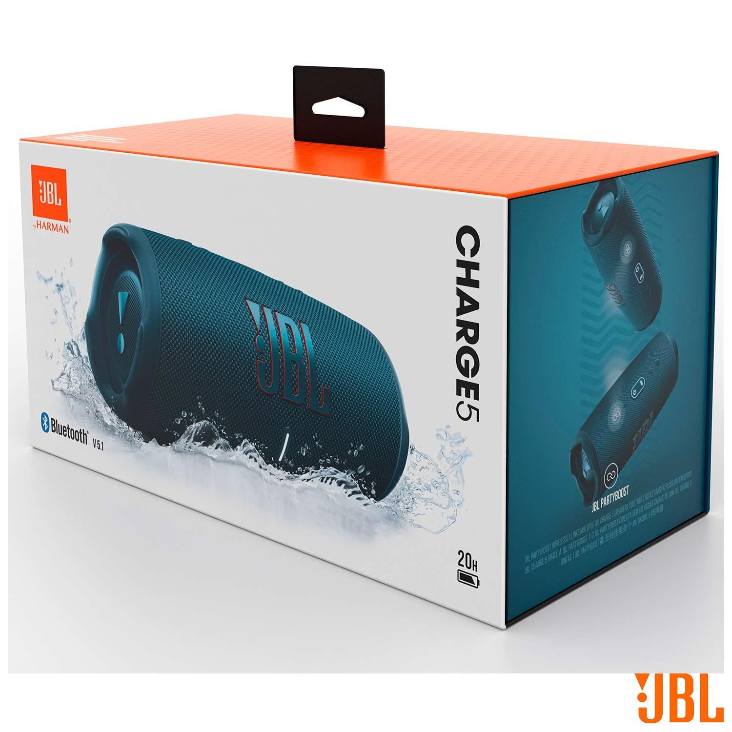 Caixa De Som Portatil JBL Charge 5 Bluetooth Prova d'água 20h Bateria 40W IP67 Azul Powerbank