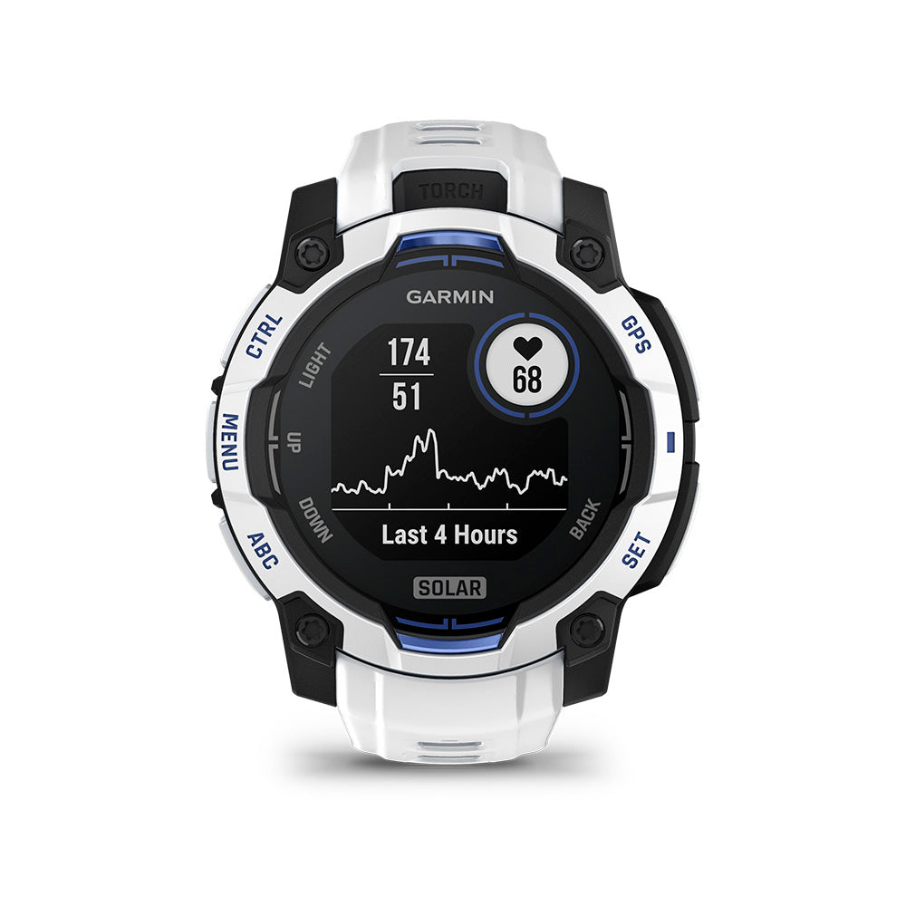 Relógio Garmin Instinct® 3 Supernova Solar Branco e Azul 45mm